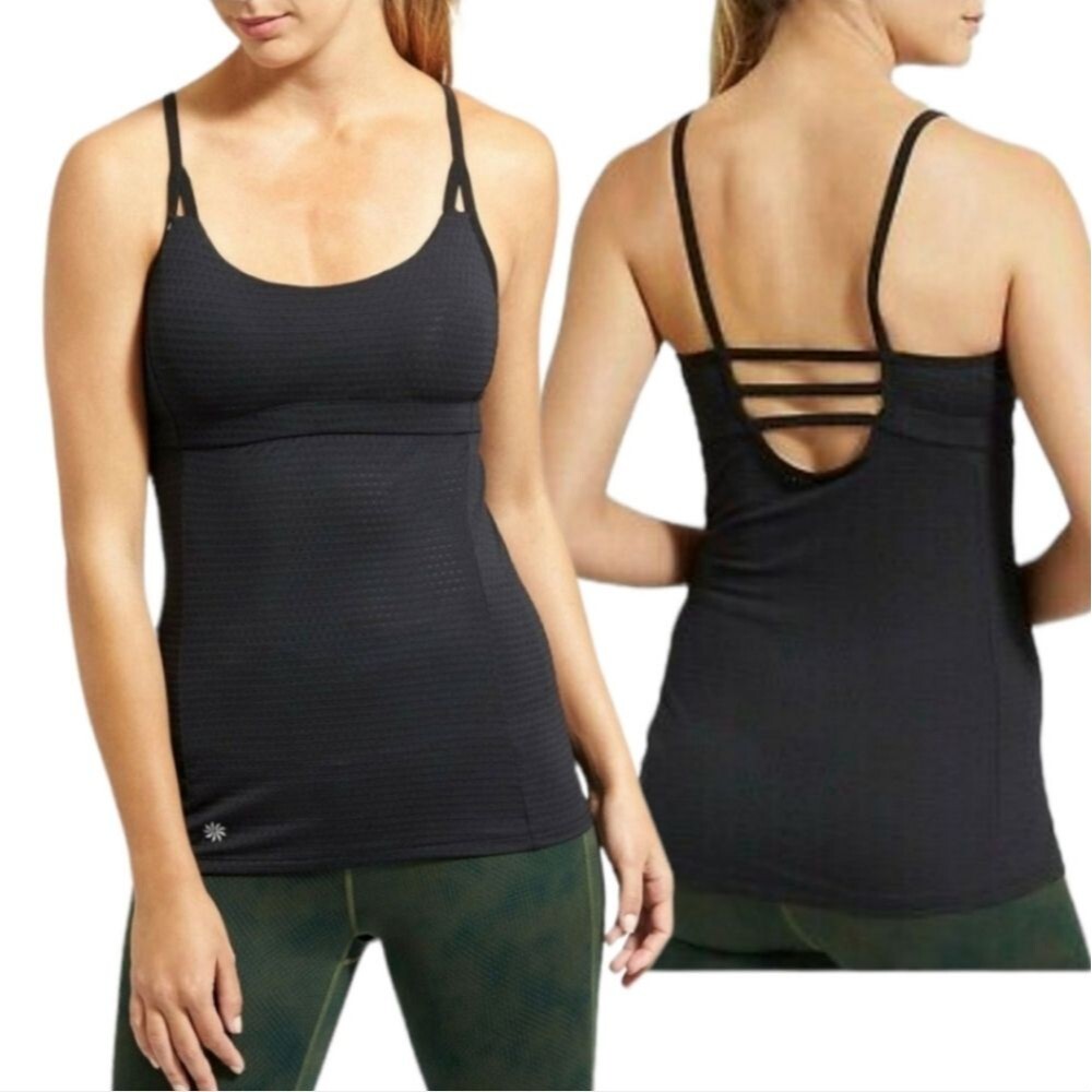 Athleta Flow Yoga black workout open back stretch padded tank top x small
